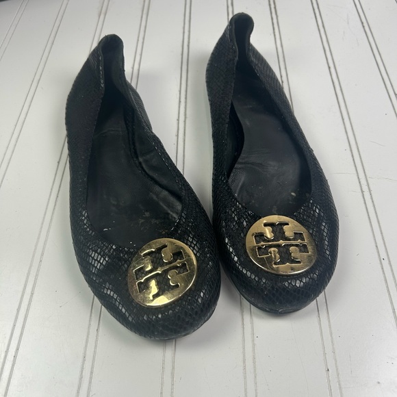 Tory Burch Black Python Embossed Leather Reva Ballet Flats Women’s Size 9.5-10 - Picture 6 of 8